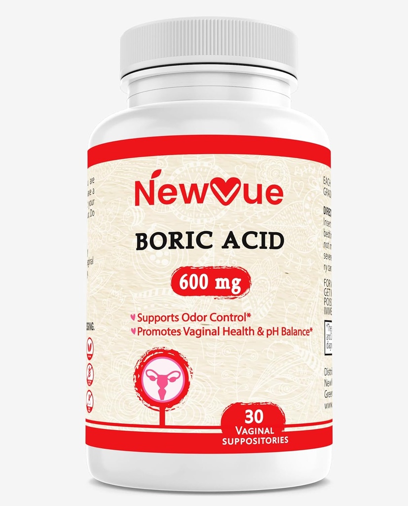 Boric Acid Vaginal Suppositories - 100% Pure Made in USA - Intimate Health Support (30 Count)
