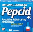 Pepcid AC Original Strength Heartburn Relief Tablets, OTC Medicine Prevents ' Relieves Heartburn " Acid Reflux Debido a la indigestión de ácido, 10 mg Famotidine Acid Reducer, Fast-Acting, 30 ct
