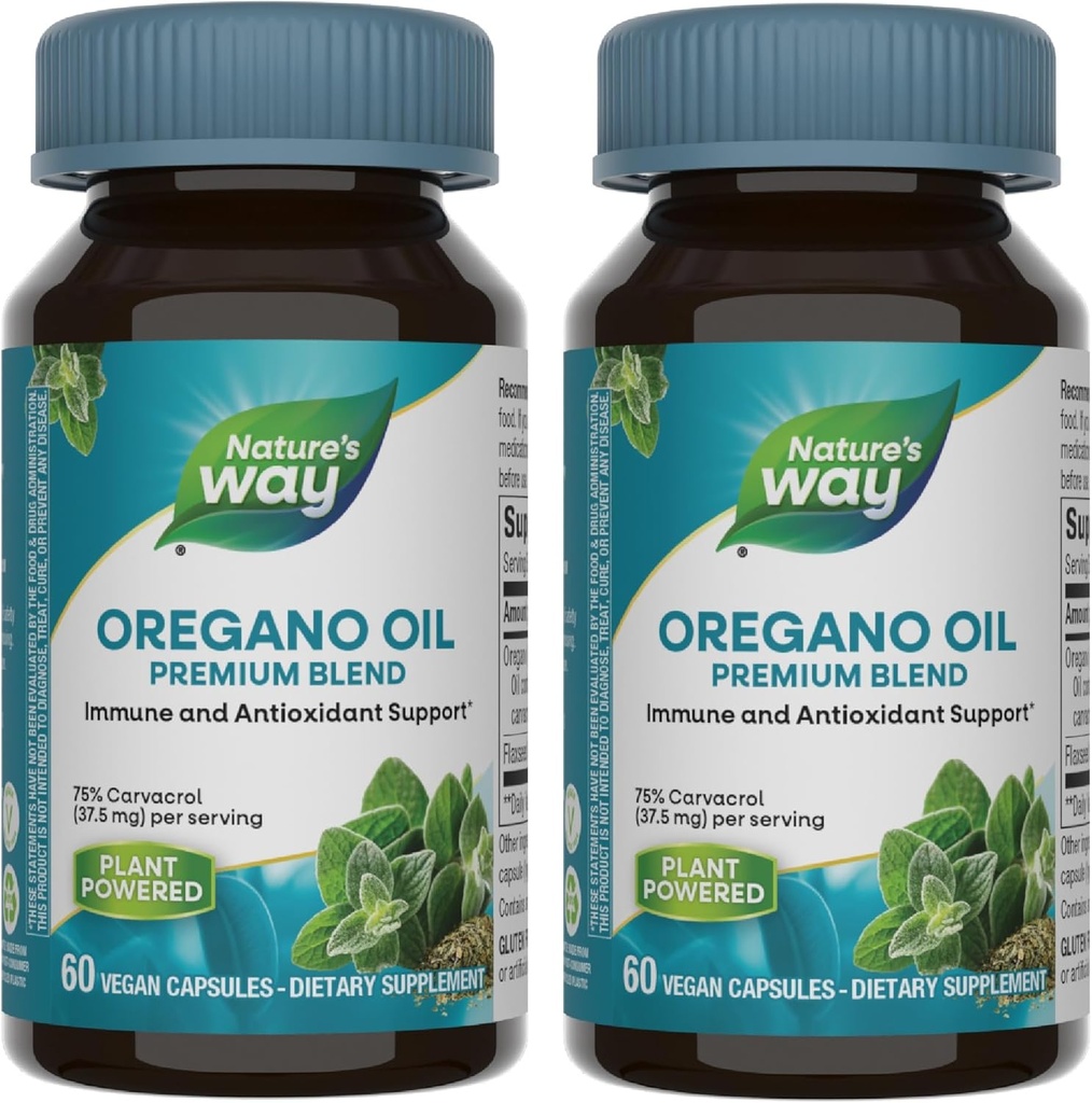 Óleo de orégano de la naturaleza – Suplemento de apoyo inmune* - 75-85% Carvacrol – Gluten Free – 60 cápsulas vegas (2 Pack)