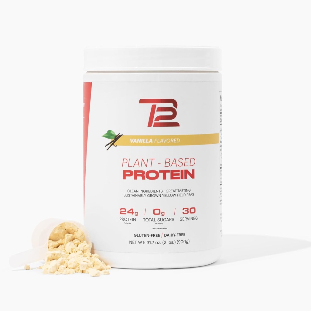 TB12 Powder de proteína basada en plantas por Tom Brady, 24g de Vegan Pea Protein, Bajo Sugar, Baja Carb, No GMO, Reemplazo de comida, Keto Friendly, Paleo, Sugar Free, Vanilla Flavor (30 Servimientos/2.12lbs)