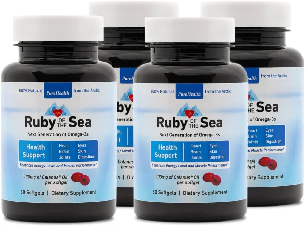 Suplemento de aceite de marina - Aceite de Calanus Natural, Astaxanthin, Omega-3 y ácidos grasos - Suplementos nutricionales del corazón y el cerebro - 4 Pack