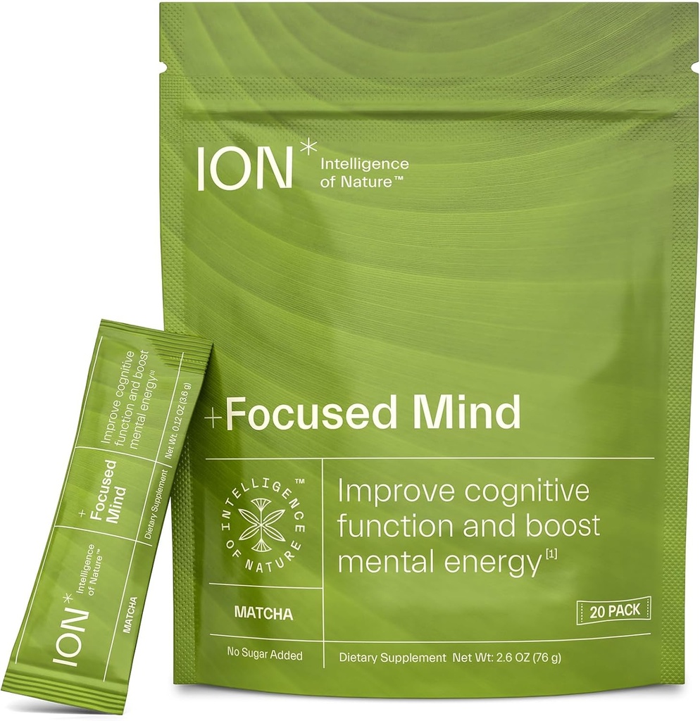 ION* Intelligence of Nature +Focused Mind | Improve Cognitive Function, Boost Mental Energy, Increase Alertness | No Sugar Added | Vegan | Gluten Free | Glyphosate Residue Free | 20 Packets