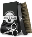 Cepillo de barba para hombre &amp; Beard Comb Set w / Mustache Tijeras kit de acristalado, cepillo de bristo natural, madera de doble acción, y bolsa de viaje grande para regalo de Navidad