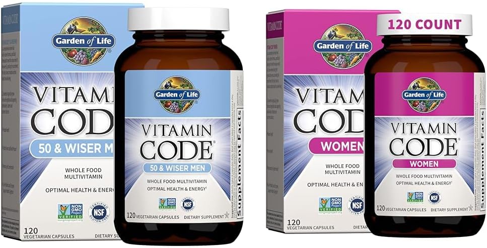 Garden of Life Men's & Women's Multivitamins, Vitamin Code 50 & Wiser Men 120 Capsules and Vitamin Code Women's Multi 120 Capsules