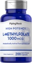Piping Rock L Methylfolate Supplement | 1000 mcg | 200 Capsules | Active Form of Folic Acid | Non-GMO, Gluten Free
