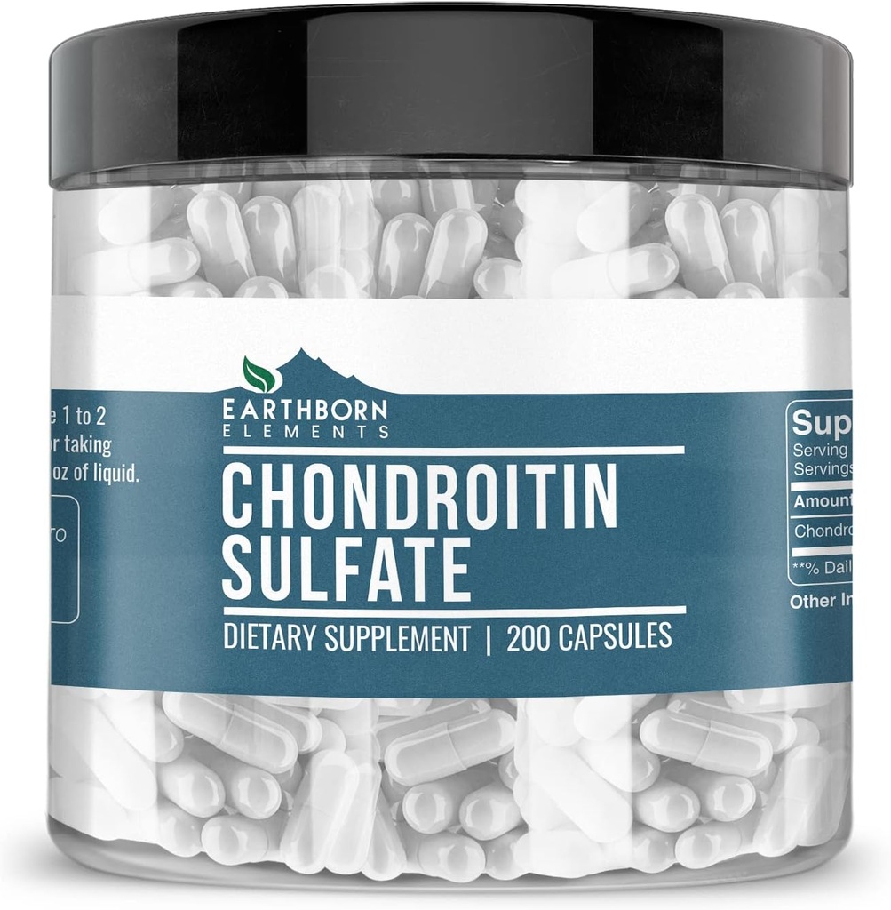 Earthborn Elements Chondroitin Sulfate 200 Capsules, Pure & Undiluted, No Additives