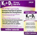 Webber Naturals K2 + D3 120 mcg/1000 IU, soporta la función saludable de inmunológico - 220 softgels