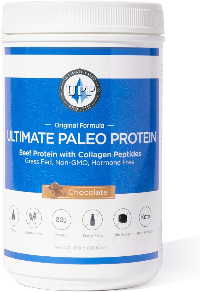 Ultimate Paleo Protein Powder  Premium Grass Fed Beef Protein with Collagen Peptides ← Paleo Friendly, Gluten Free, Keto Friendly, No Artificial Sweeteners or Preservatives - Chocolate, 30 Servings