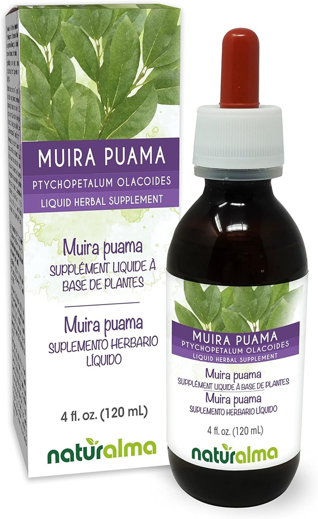 Naturalma Muira puama (Ptychopetalum olacoides) corteza Alcohol-Free Tintura - 4 fl oz Liquid Extract in Drops - Herbal Supplement - Vegan
