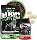 Bully Max 24/14 High Protein Puppy Food (5lbs.) and Puppy Vitamins (30 chewable tabs) for Development & Growth Bundle – Muscle, Immune, Bone & Digestive Support in Small and Large Breed Puppies
