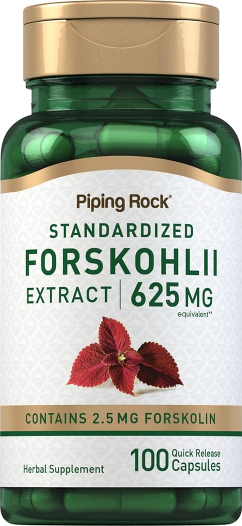 Piping Rock Coleus Forskohlii Root Extract ← 625 mg  100 Capsules ← Herb Supplement ← Non-GMO, Gluten Free