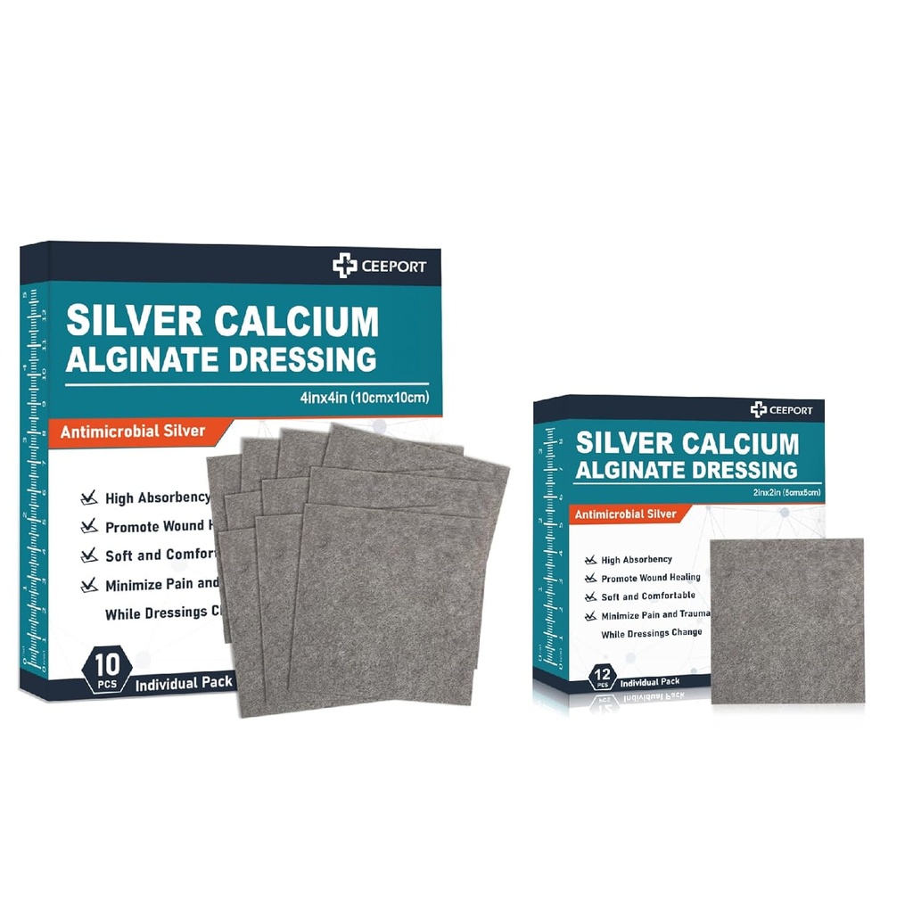 Calcio de Plata Alginate Dressing(4 "x 4" 10 Pcs + 2 "x 2" 12 Pcs)