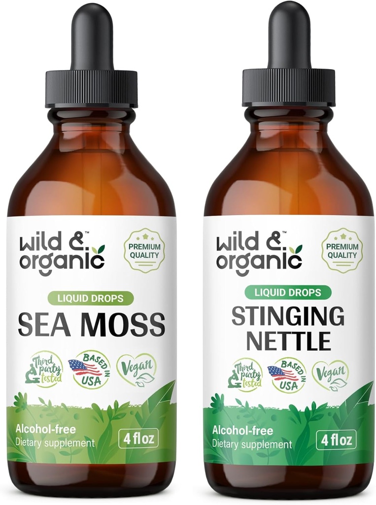 Wild &amp; Organic Sea Moss Tincture 4 fl oz &amp; Stinging Nettle Root Tincture 4 fl oz