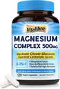 Complejo de Magnesio 500mg, 6 en 1 Glycinate de Magnesio Chelated, Citrate, Aspartate, Gluconate, Carbonate " Lactate, Max Absorption Supplement for Sleep " Calm, 120 Caps Vegan, No Magnesio Oxide