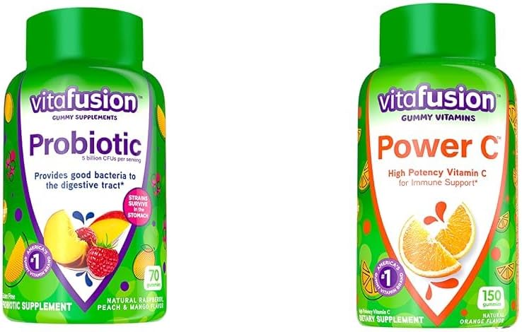 Probiótico de Vitafusión y suplementos de vitamina C, 70 condes y 150 condes