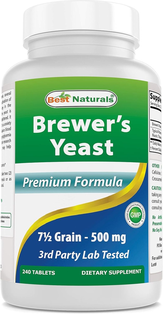 Mejores Naturales, Levaduras, 7-1/2 Grainas con Vitamina B1, Vitamina B2, 1000 mg 240 Tabletas (240 Conde (Pack of 1))