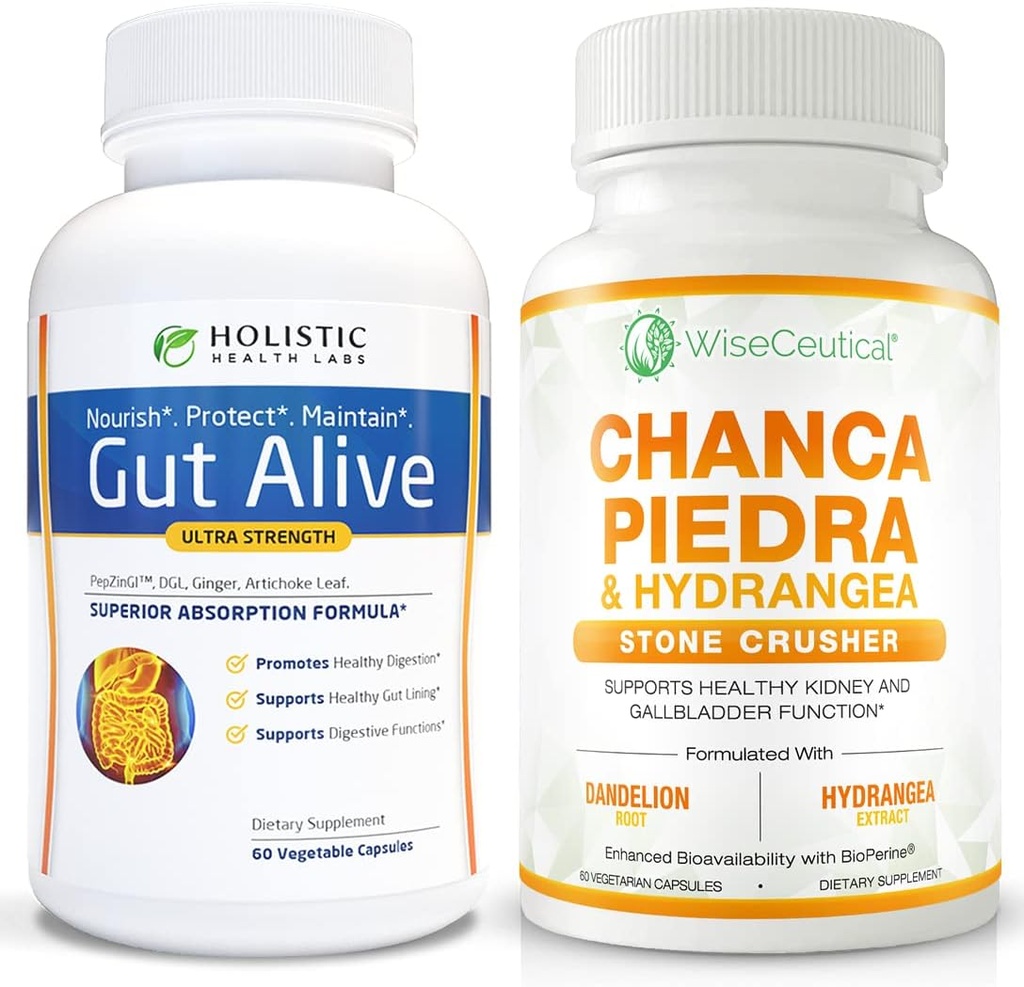All-Natural Gut and Kidney Health Supplements | Ginger, Artichoke Leaf Extract, Deglycerized Licorice Root & Patented Zinc Carnosine | Stone Crusher Chanca Piedra, Hydrangea & Dandelion Root