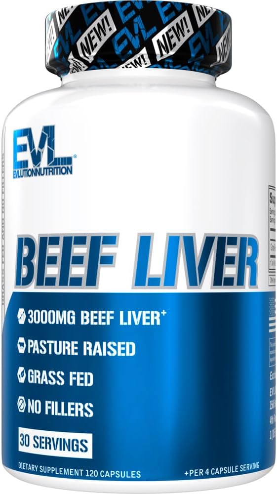Evlution Grass Fed Beef Liver Capsules - Pasture Raised Desiccated 3000mg - Suplemento de Energía Inmunity and Liver Support - Iron Rich Beef Organ Supplement for Men and Women (30 Servings)