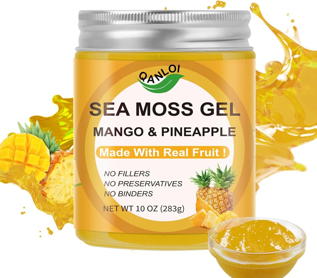10OZ Wildcrafted Organic Sea Moss Gel,Irish Seamoss Gel Made with Real Fresh Fruit,Gluten-Free&Vegan Friendly&Non-GMO Superfood (Mango Pineapple)