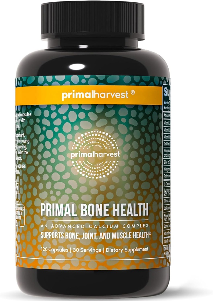 Primal Harvest Calcium Carbonate Bone Health Complex para Hombres y Mujeres con Calcio, Magnesio, Zinc, Manganeso, Potasio y L-Carnitina