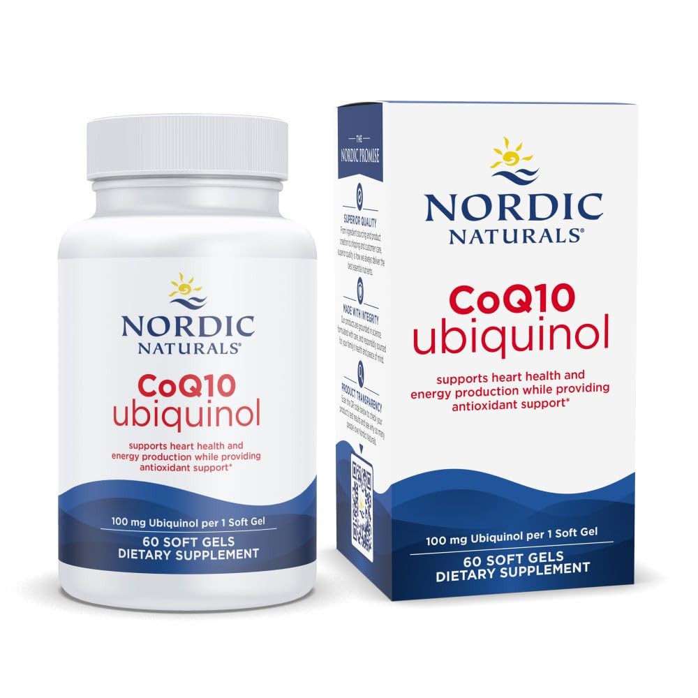 Nordic Naturals Nordic CoQ10 Ubiquinol - 60 Mini Soft Gels - 100 mg Coenzyme Q10 (CoQ10) Ubiquinol - Heart & Brain Health, Cellular Energy Production, Antioxidant Support - Non-GMO - 60 Servings
