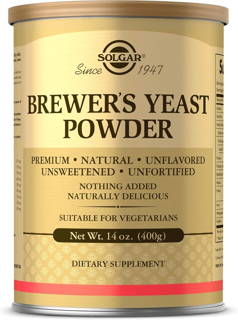 Solgar Brewer's Yeast Powder, 14 oz - Rich Source of Amino Acids, B-Complex Vitaminas, Minerales, Protein - Natural, Desflavored, Unsweetened - Dairy Free, Vegetarian - 13 Servings (Packaging puede variar)