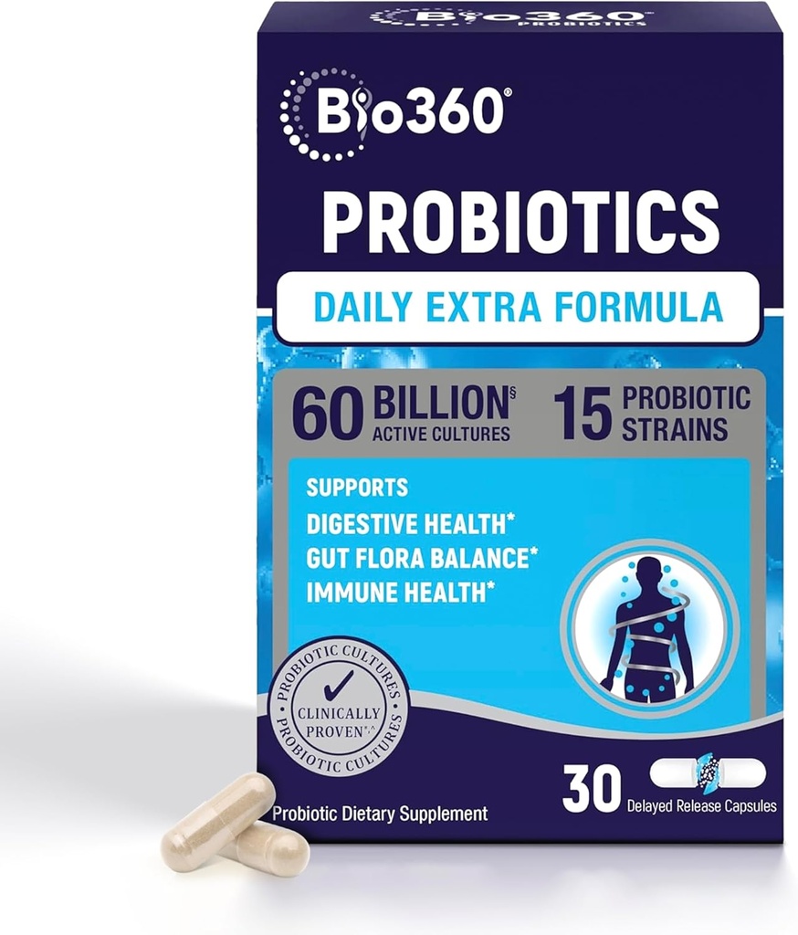 Extra Strength Probiotic for Digestive Health and Immune Support, 60 Billion CFU & 15 Strains, Gut Health Probiotics for Men and Women Supports Occasional Constipation, Diarrhea, Gas &amp; Bloating, 30CT