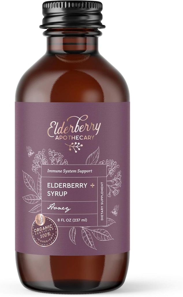 Elderberry Syrup - Tasty, Pure Black Sambucus Liquid Extract - Fresco &amp; Orgánica Aronia Berries, Ginger Root, Cinnamon, Echinacea - Apoya la inmunidad, Antioxidante natural - 8oz