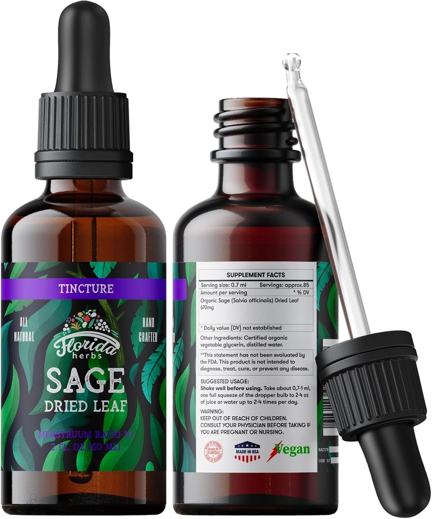 Extracto del Sage – Suplemento natural del Sage – Herb del Sage (Salvia officinalis) – Herbal del Sage Orgánico - Ninguno-GMO - Hecho en EE.UU. – 2 oz