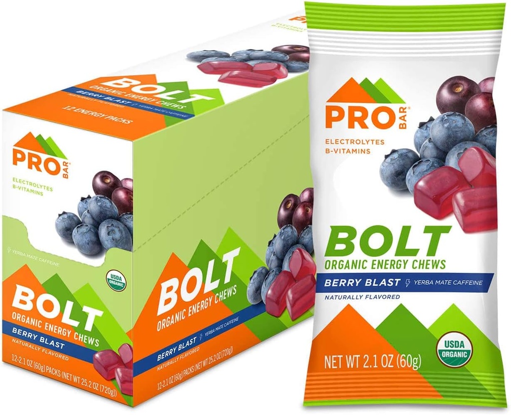 PROBAR - Bolt Organic Energy Chews, Berry Blast, Non-GMO, Sin gluten, USDA Certified Organic, Healthy, Natural Energy, Fast Fuel Gummies with Vitamins B &amp; C (12 Count)