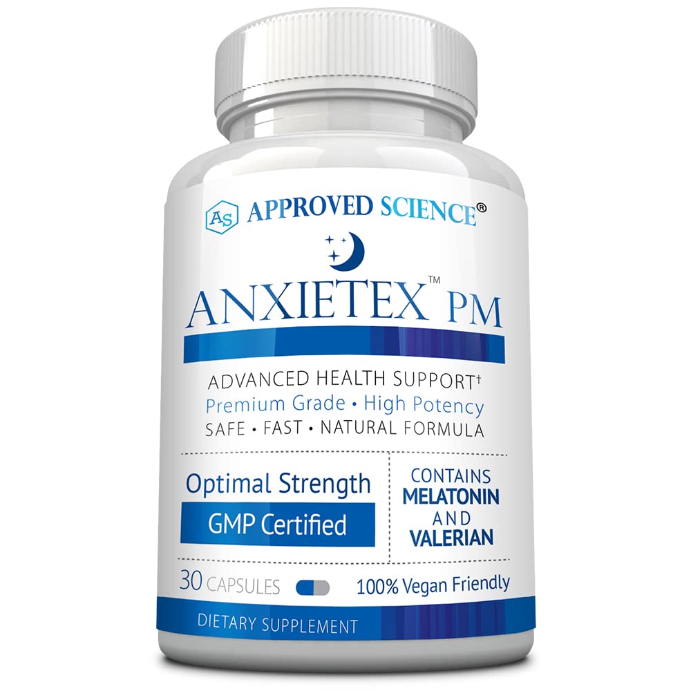 Noche de Anxietex de la Ciencia Aprobada - Facilidad de la Worry y el Descontento, Dormir Bien - Valerio, Flores de la Pasión, Manzanilla - 30 cápsulas - Suplemento Vegan - Hecho en los EE.UU.