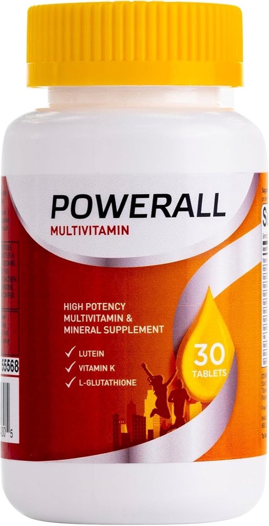 Multivitamina de Adulto POWERALL para Hombres y Mujeres, Apoyo Inmunitario, con Vitaminas A, C, D3, E, K1 y B Vitaminas, 30 Cuentas
