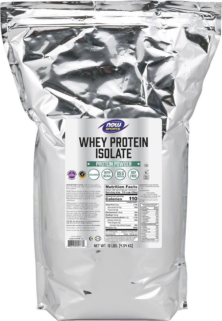 AHORA Foods Sports Nutrition, Whey Protein Isolate, 25 g Con BCAAs, Desflavored Powder, 10 libras