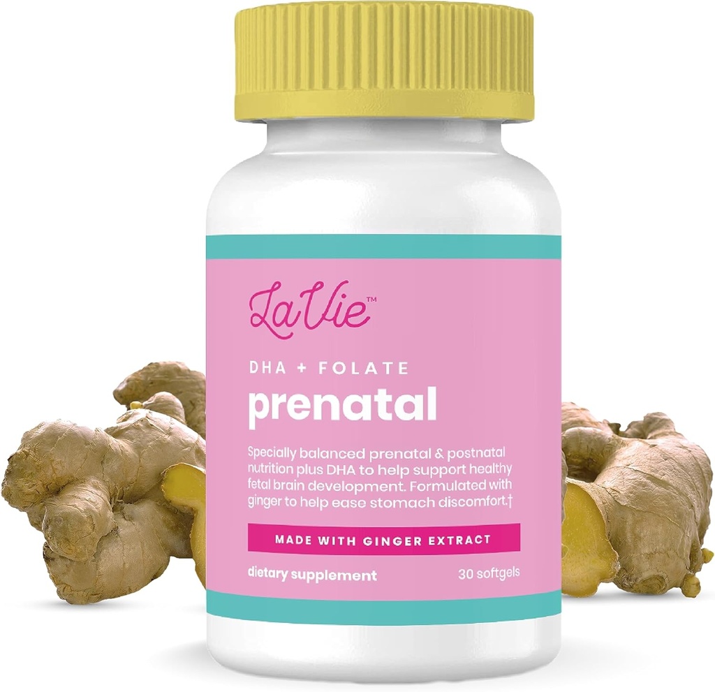 Vitaminas prenatales LaVie con Ginger, DHA, ácido fólico, " Hierro - El embarazo debe tener para el desarrollo corporal del cerebro del bebé - No GMO, prenatales sin gluten para las mujeres (1 mes de suministro)