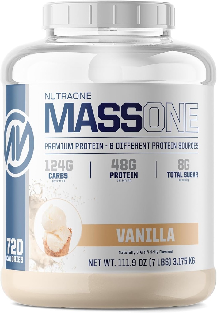NutraOne Massone Gainer Protein Powder Gain Mass Protein Meal Reemplazo (Vanilla - 7 lbs.)
