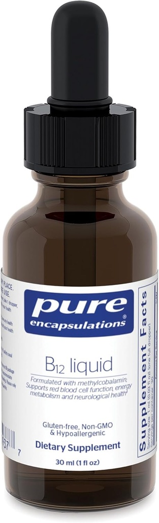 Encapsulaciones puras B12 Líquido TENIDO 1000 mcg Vitamina B12 (Methylcobalamin) Suplemento de Apoyo Nerves, Salud Inmune, Energía y Función Cognitiva* TENIDO 1 fl. oz.