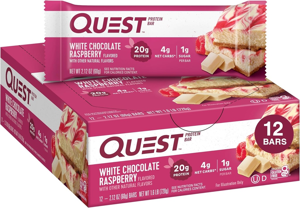 Quest Nutrition- High Protein, Low Carb, Gluten Free, Keto Friendly, 12 Conde White Chocolate Raspberry