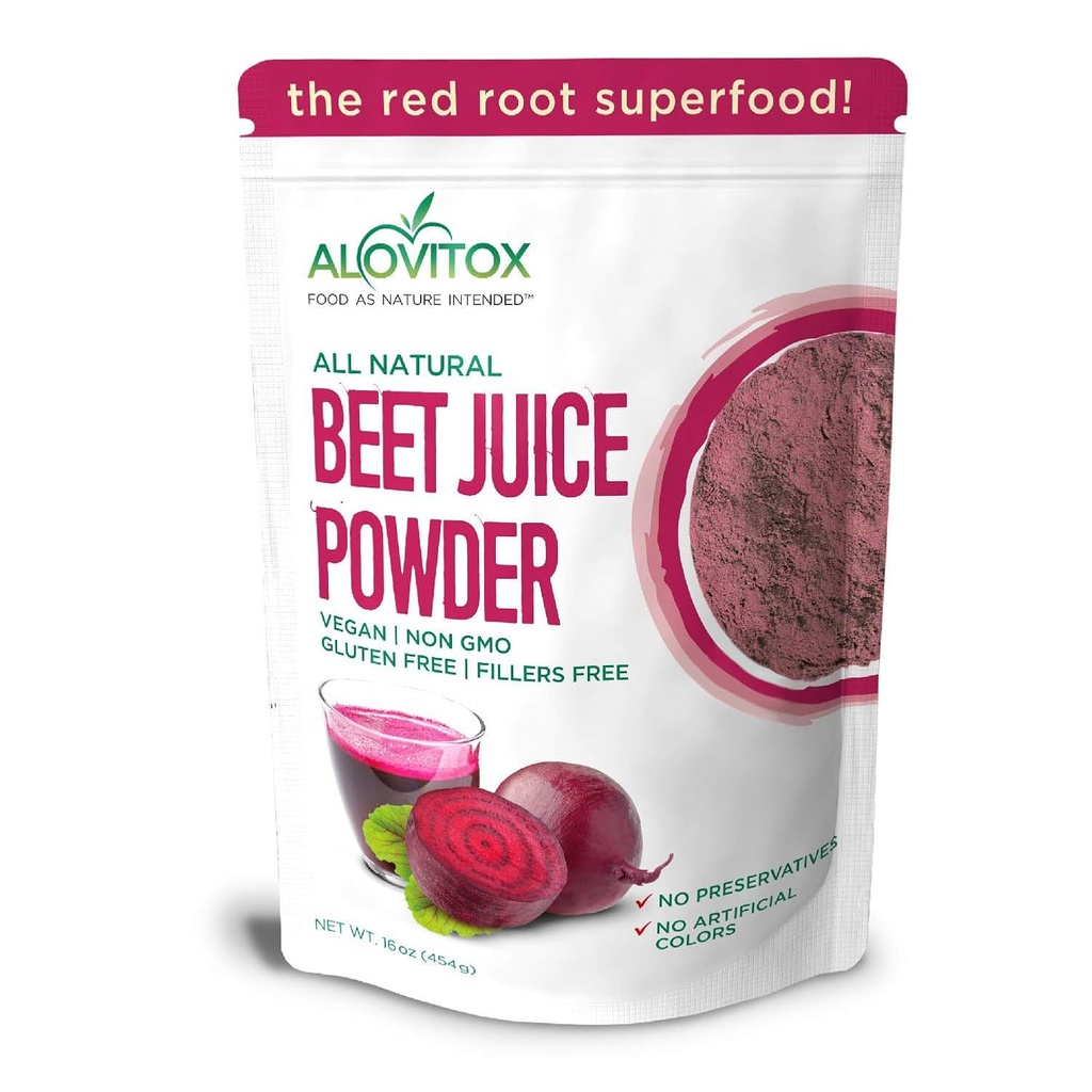 Alovitox Orgánica Beet Juice Powder 16 oz TEN 100% Pura, fresca &amp; USDA Beet Juice Extract Powder ← Nitric Oxide Superfood ← Apoyo Energizado y Eficaz Workout Sesión