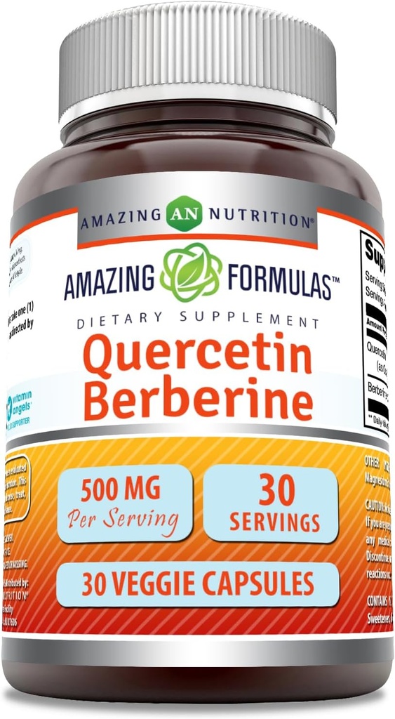 Amazing Formulas Quercetin Berberine ← 250 Mg Berberine y 250 Mg Quercetin ¦ Veggie Capsules Suplemento ← Non-GMO Silencio Gluten Free ← Made in USA (30 Conde)