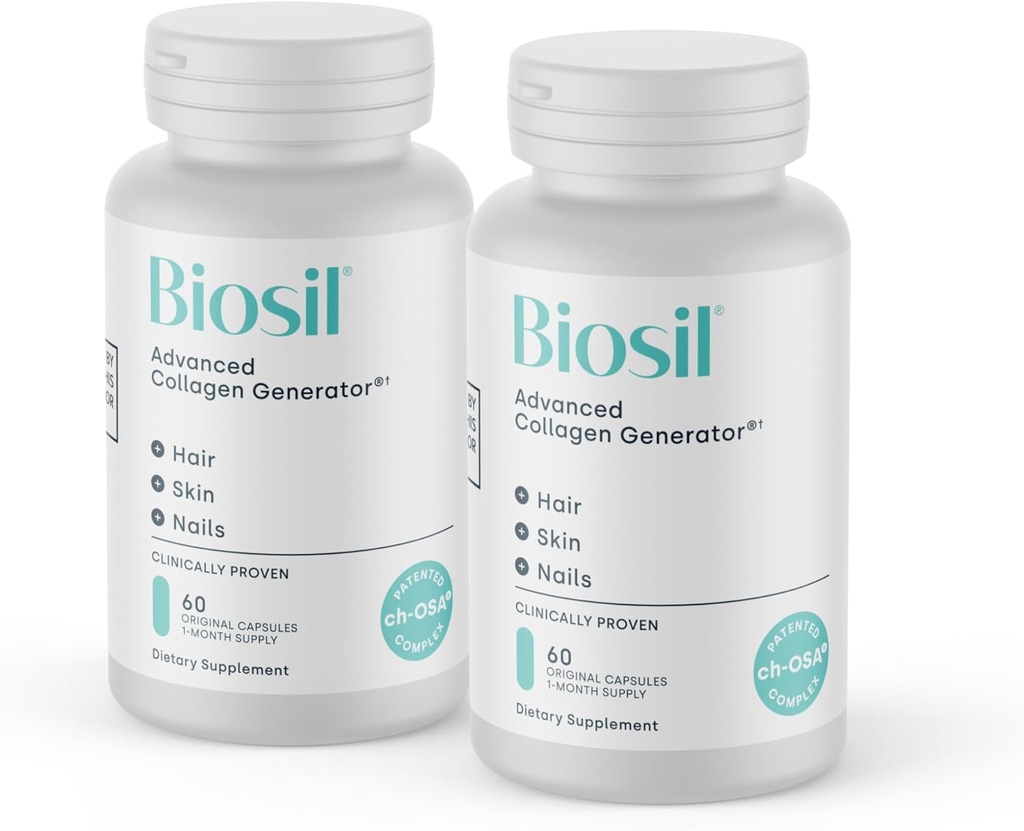 Biosil Collagen Booster Suplemento - 60 cápsulas originales, paquete de 2 - Activador de ch-OSA patentado para la piel, el cabello, las uñas &amp; juntas - Soportes Producción natural - 60 días de suministro