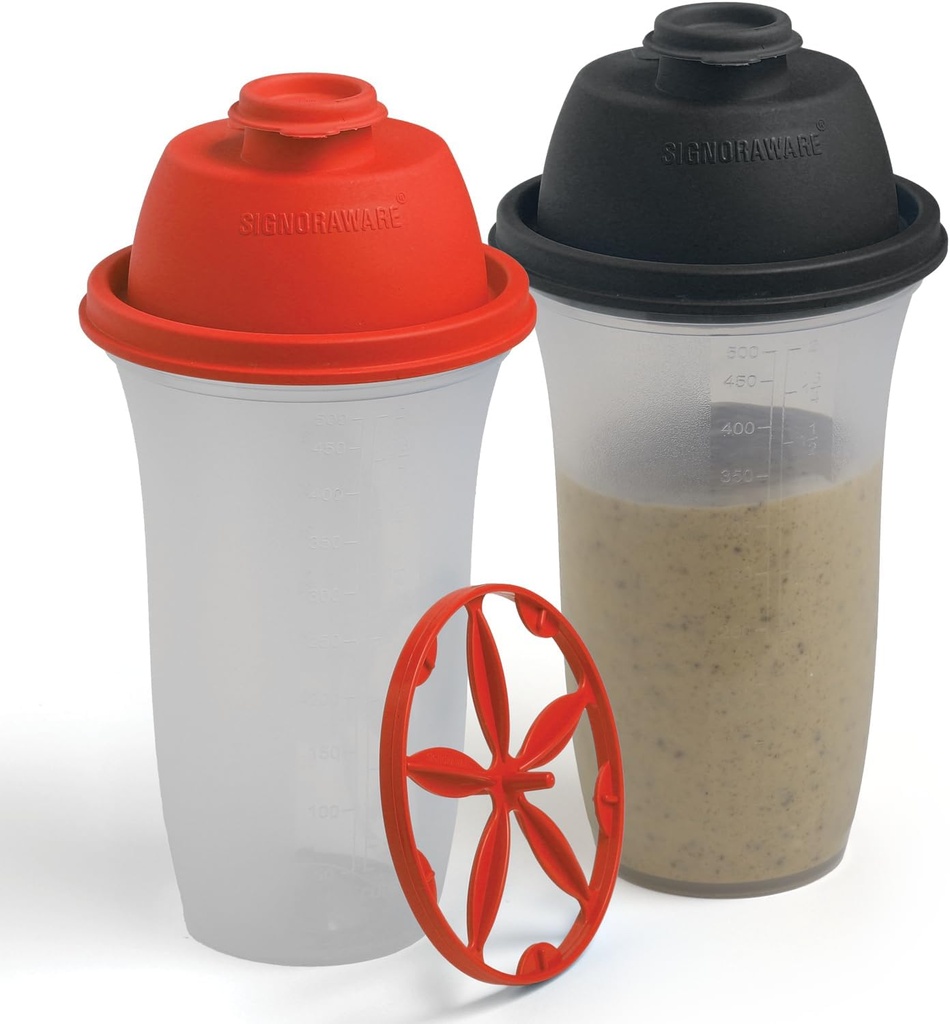 SIGNORA WARE Shaker Bottles TENIDO 17-Once Plastic Protein Shake Bottle for Meal Replacement Shakes " Smoothies, Beverages, Mixing Salad Dressing " Sauces, Margarita, " Más TEN 2 Pack