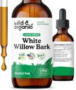 Wild &amp; Organic White Willow Bark Extraiga gotas líquidas - Suplemento general de bienestar - 500 mg White Willow Bark Herb Tintura - Sin alcohol &amp; azúcar, Non-GMO - 2 fl oz