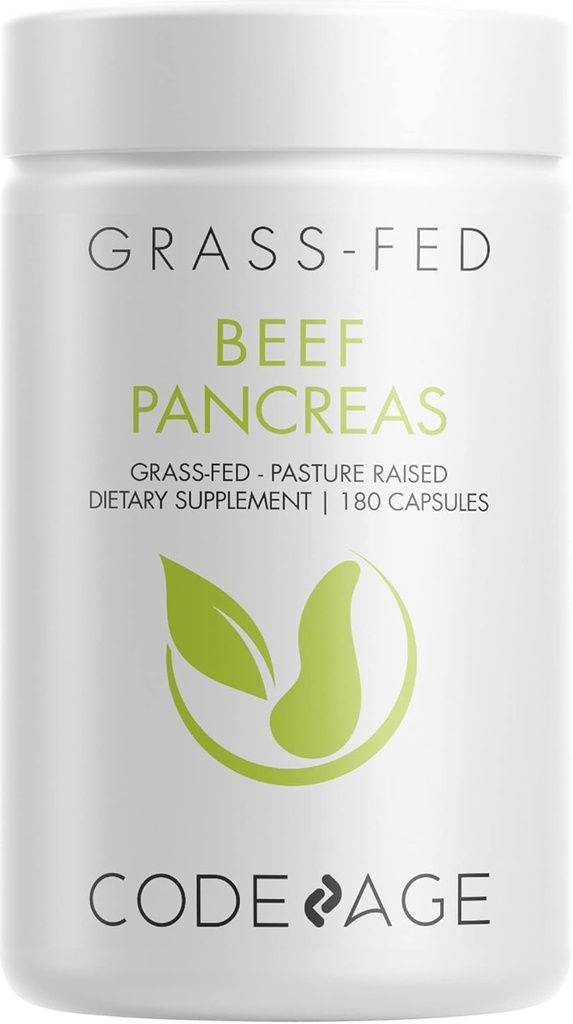 Codeage Grass Fed Beef Pancreas Suplemento Glandulars - Freeze Dried, No Defatted Beef Pancreas Pills – Pancreatic Enzymes Diet Meat - Pasture Raised Bovine Vitamins - 180 cápsulas