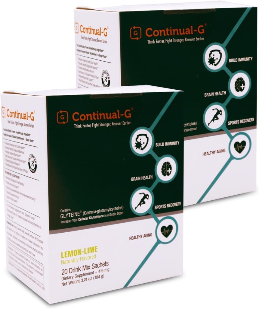 CONTINUAL - G Powder - Clinically Proven Cellular Glutathione Precursor | Benefit of Glyteine & Sunfiber | Immune Support, Master Antioxidant, Detox, Brain Health & Skin Care | 40 Sachets