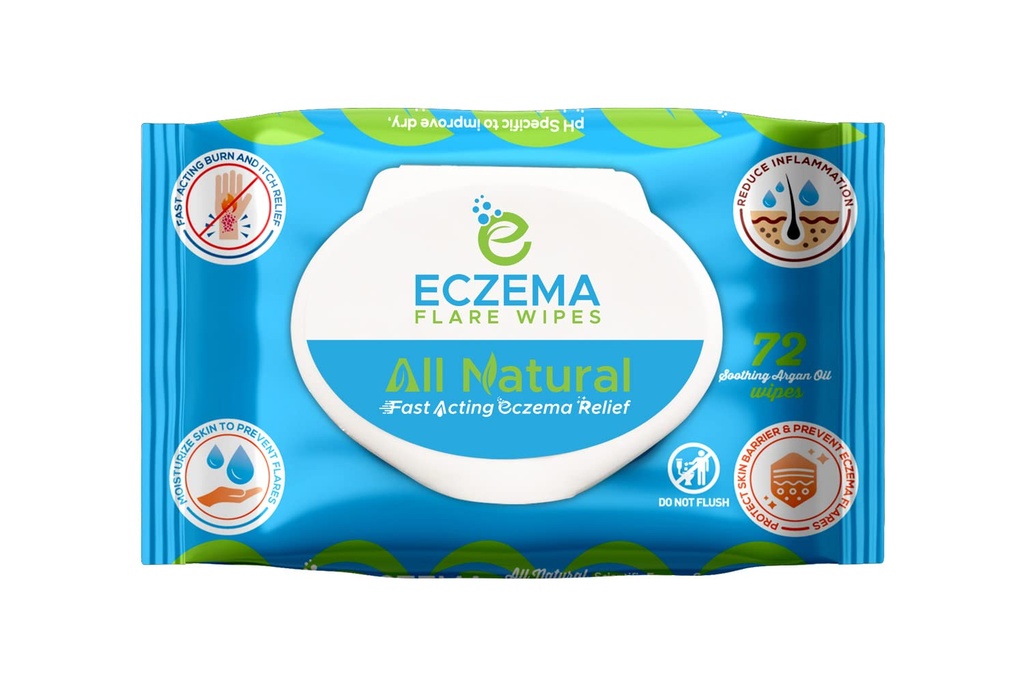 Eczema Flare Wipes® - All-Natural Fast Acting Eczema Relief, Anti-Itch, Reduce la inflamación " Protege la barrera de la piel, calma " previene futuras erupciones, equilibrio pH, solución conveniente 72ct