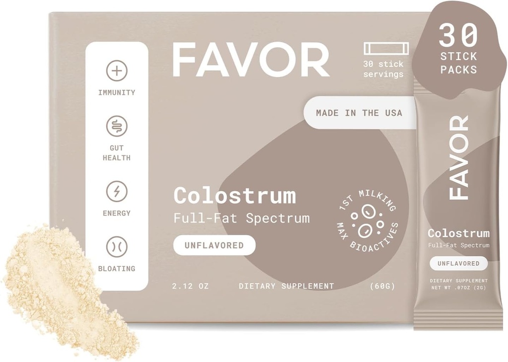 Favor Bovine Colostrum Packets ← Liposomal y Toda la vida Holistic Human Health ← Perfect for Travel Silencio First Milking ← Naturalmente High IgG TEN Ethically Made in The USA TEN Easy to Mix [Unflavored]