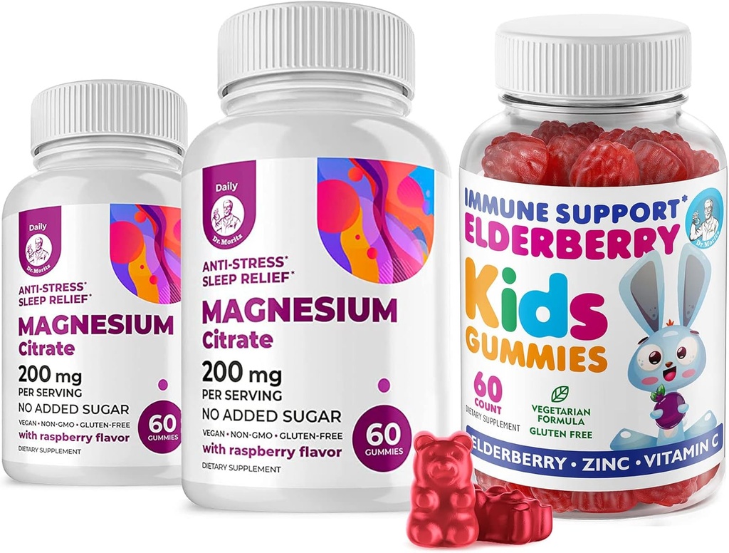 Gummies de arándano para niños y magnesio 200 mg Gummies Libre de azúcar - Sistema de inmunológico saludable Booster y soporte de salud con ancianos Extracto con cerdas de calma de magnesio para adultos y niños sin azúcar
