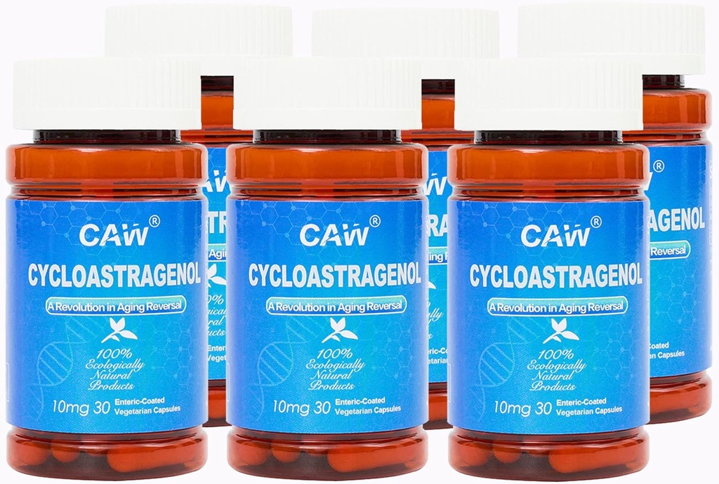 CAW Telomerase Activation Hypersorption Cycloastragenol ¦ Telomere Longituden DNA Reparación Silencio 10Mg 30Cápsulas Vegetarianas decoradas en el corazón 6 Botellas