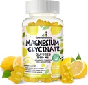Magnesio Glycinate Gummies 2500mg - Suplemento de Potasio de Magnesio Libre de Azúcar con Vitamina D, B6, CoQ10 para calma Mood &amp; Sleep Support - 90 Lemon Gummies