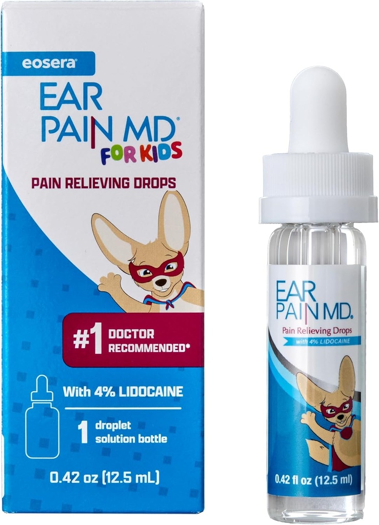 Eosera® Eosera® Ear Pain MD® for Kids - Maximum Strength Earache Relief Drops with Lidocaine - Doctor Recommended Ear Medicine for Children, Babies & Toddlers 2+ - Fast-Acting Ear Drop Doin Reliever - 12.5mL